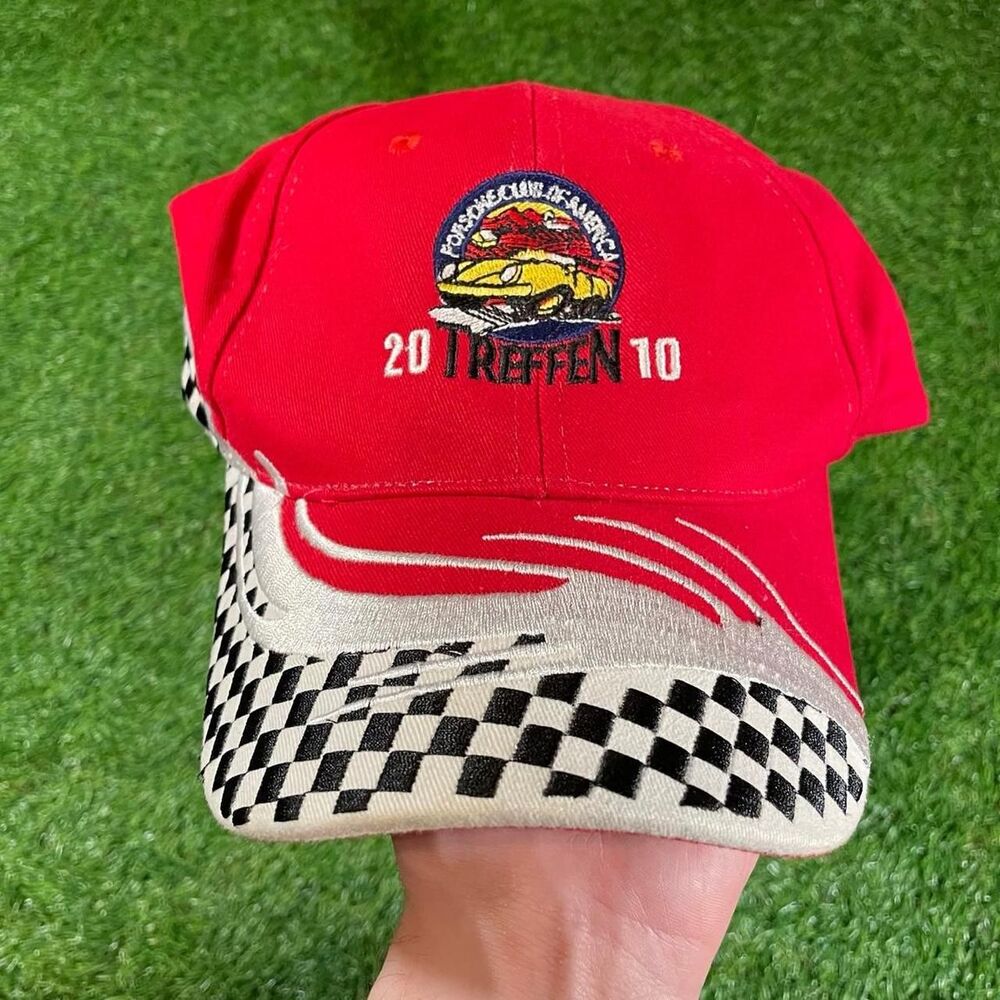 Retro Porsche Club of America 2010 red and white race stripe adjustable hat